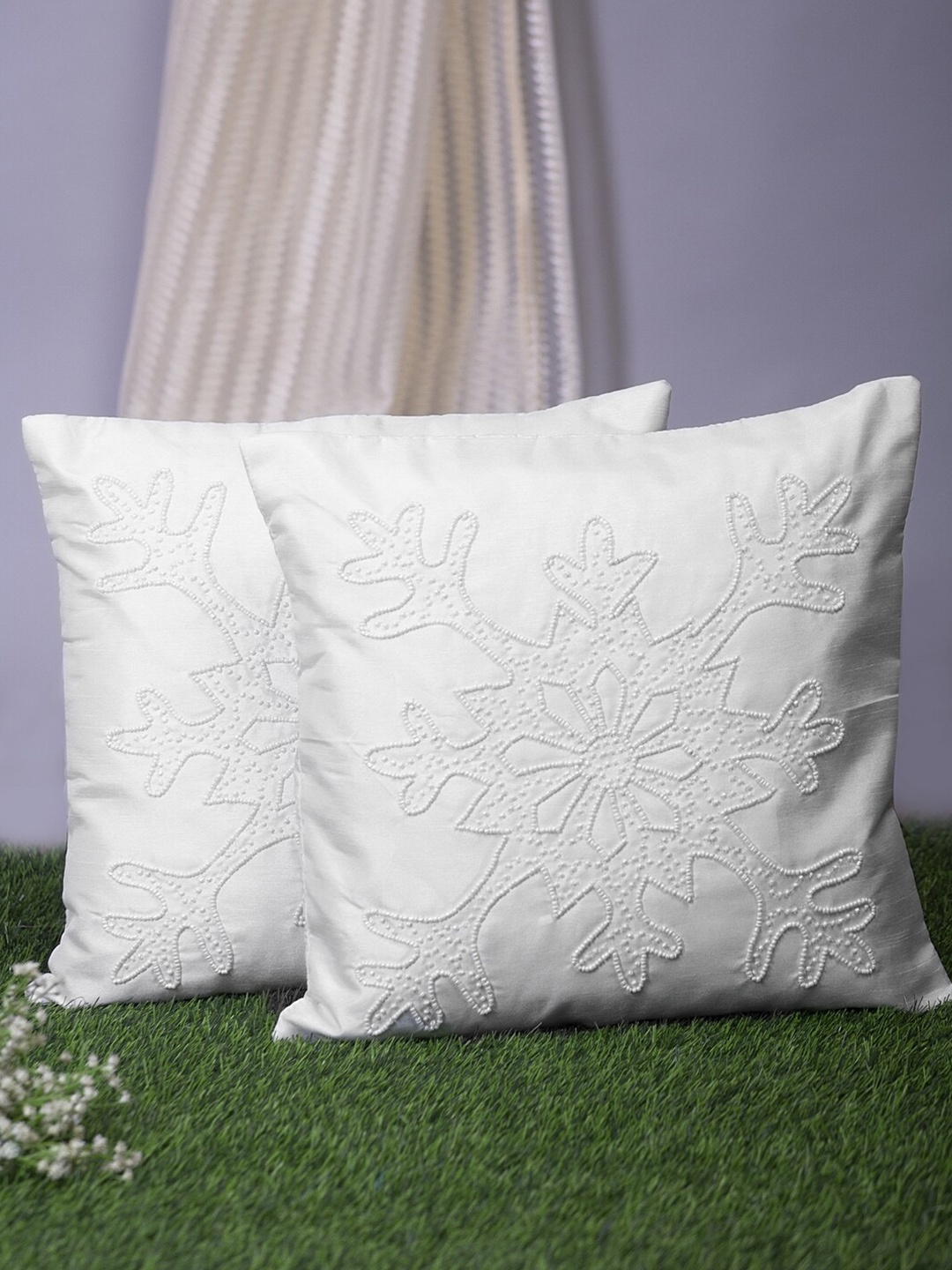 

Alina decor White Set of 2 Embellished Square Cushion Covers