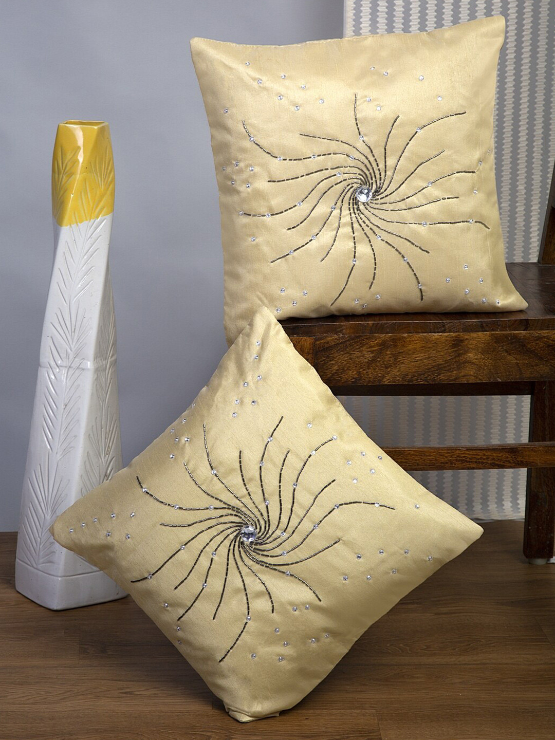 

Alina decor Beige & Brown Set of 2 Embellished Square Cushion Covers
