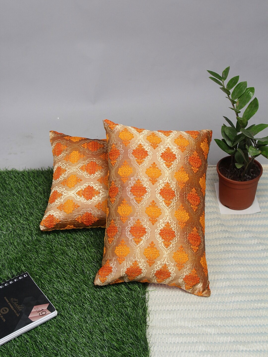 

Alina decor Yellow & Beige Set of 2 Ethnic Motifs Rectangle Cushion Covers
