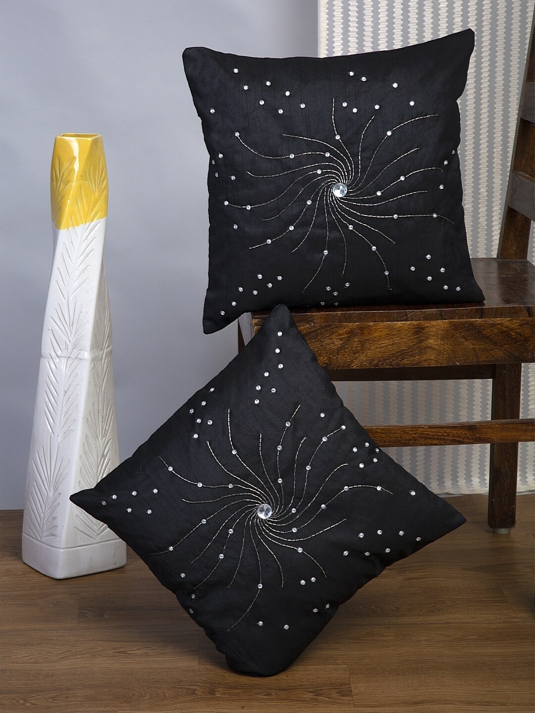 

Alina decor Black Set of 2 Square Cushion Covers