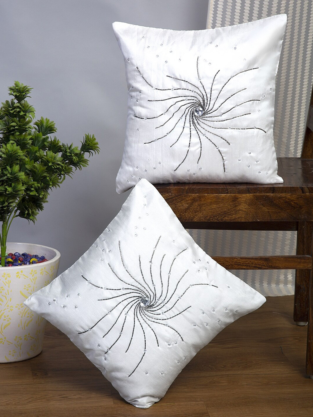

Alina decor White Set of 2 Embellished Square Cushion Covers