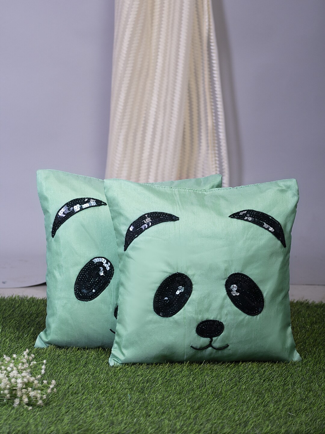 

Alina decor Green & Black Set of 2 Embellished Square Cushion Covers