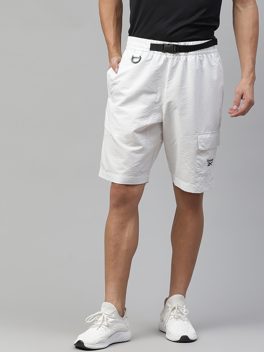 

Reebok Classic Men White Striped Seersucker FS Summer Sports Shorts