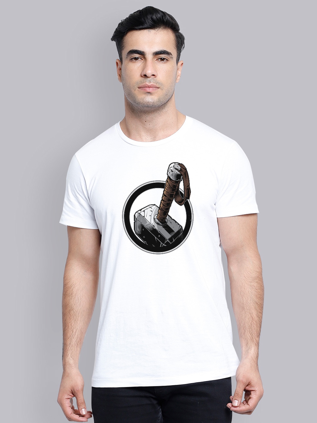 

Free Authority Men White Thor Printed Round Neck Cotton Pure Cotton T-shirt