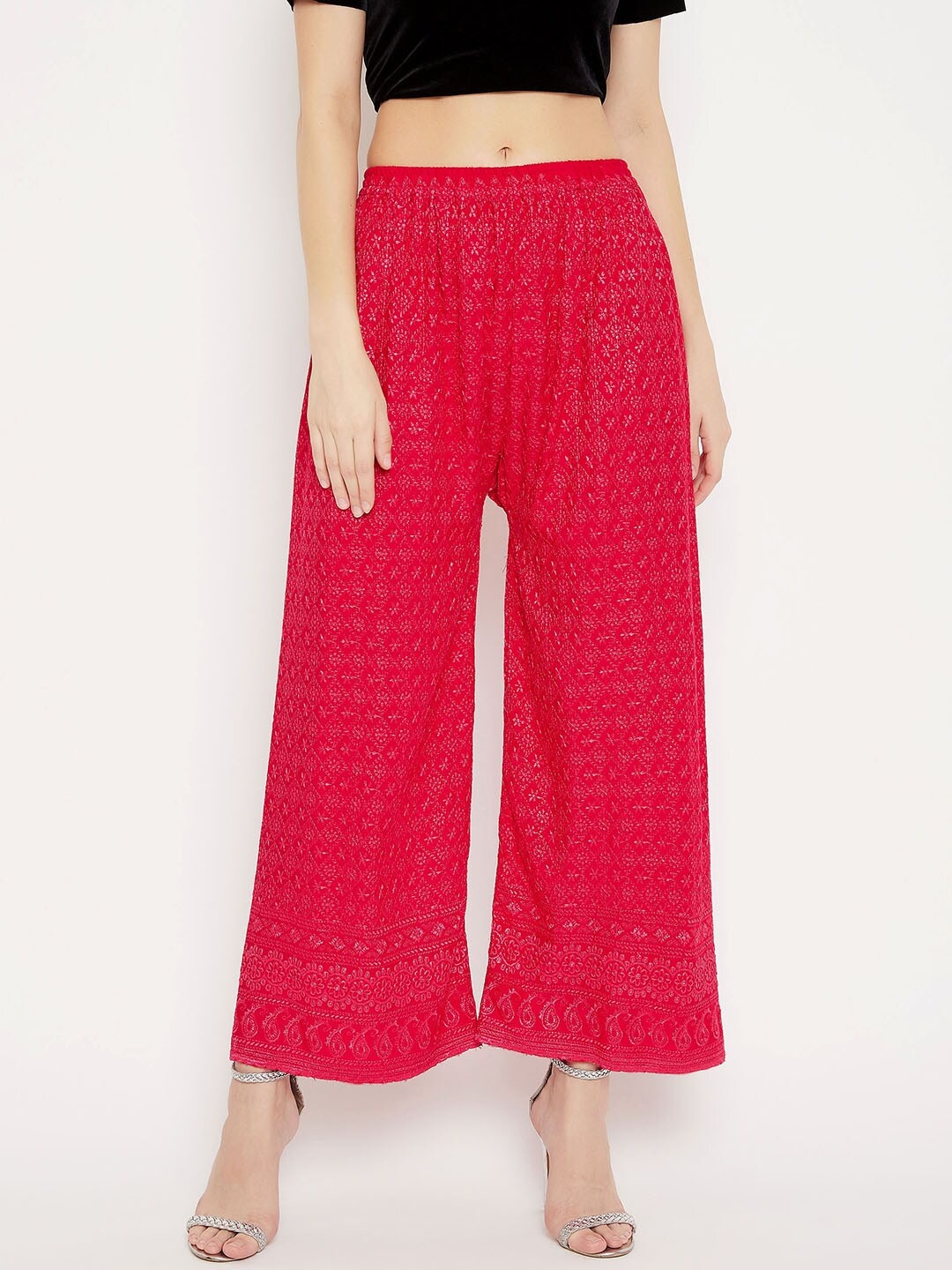 

Clora Creation Women Magenta Self Design Wide Leg Palazzos