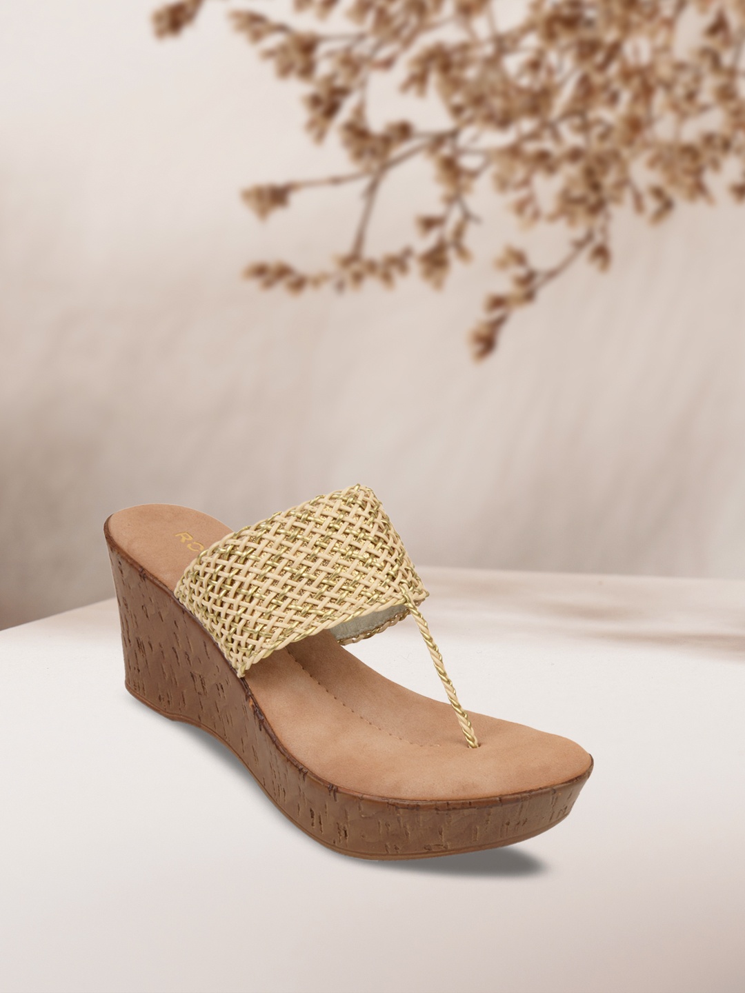 

Rocia Women Gold-Toned Woven Design Wedges
