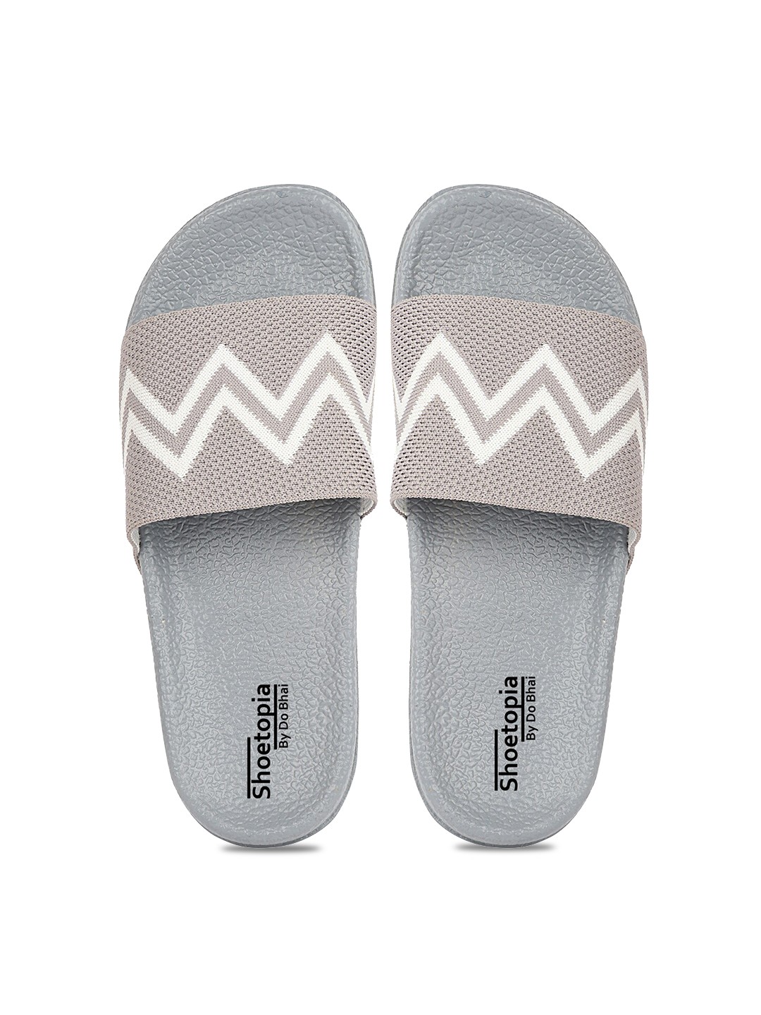 

Shoetopia Women Grey & White Printed Sliders