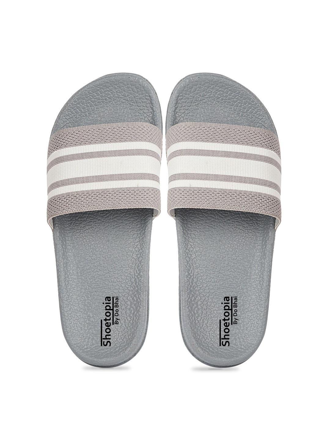 

Shoetopia Women Grey & White Striped Sliders