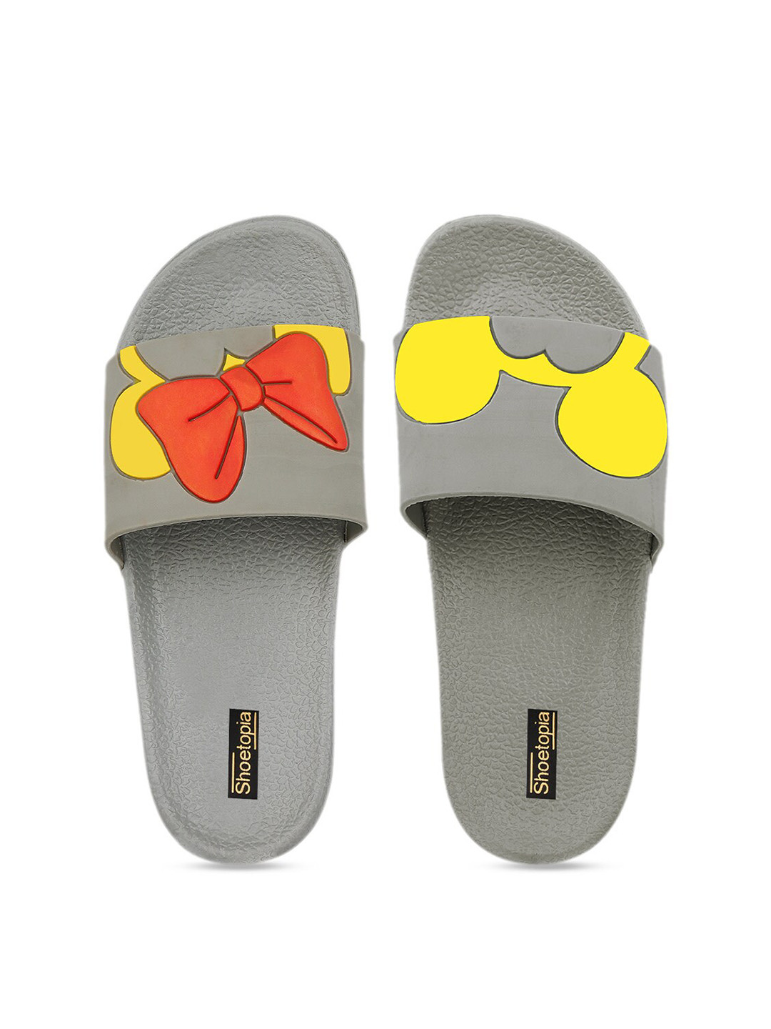 

Shoetopia Girls Grey & Yellow Printed Sliders