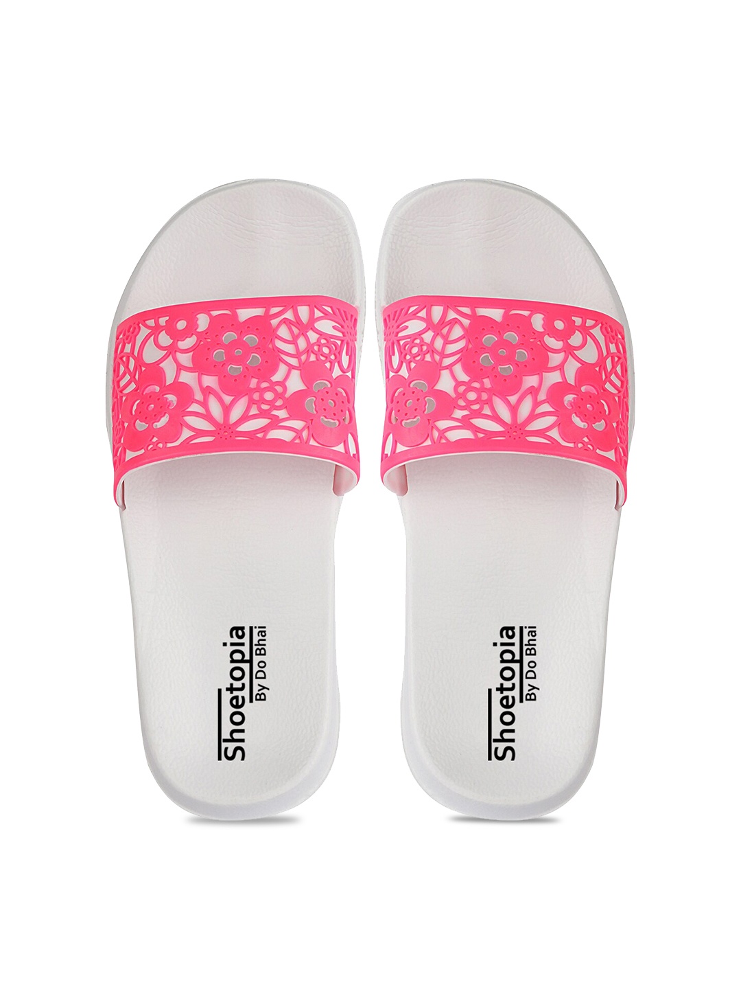 

Shoetopia Girls Pink & White Self Design Sliders
