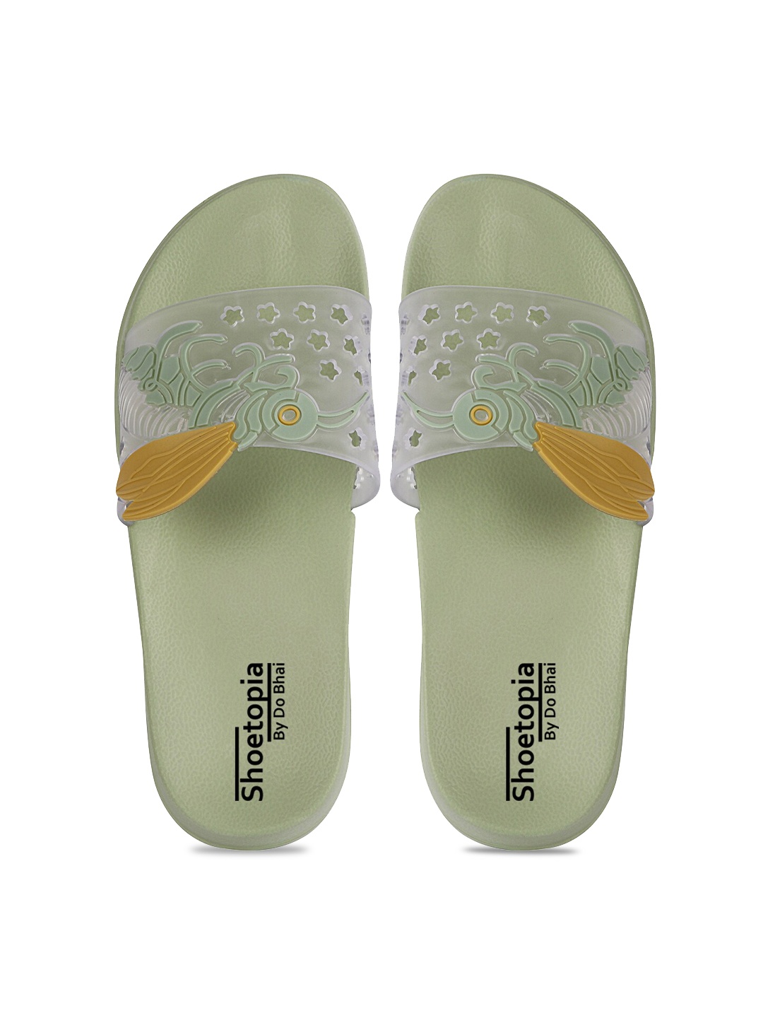 

Shoetopia Girls Transparent & Green Self Design Sliders