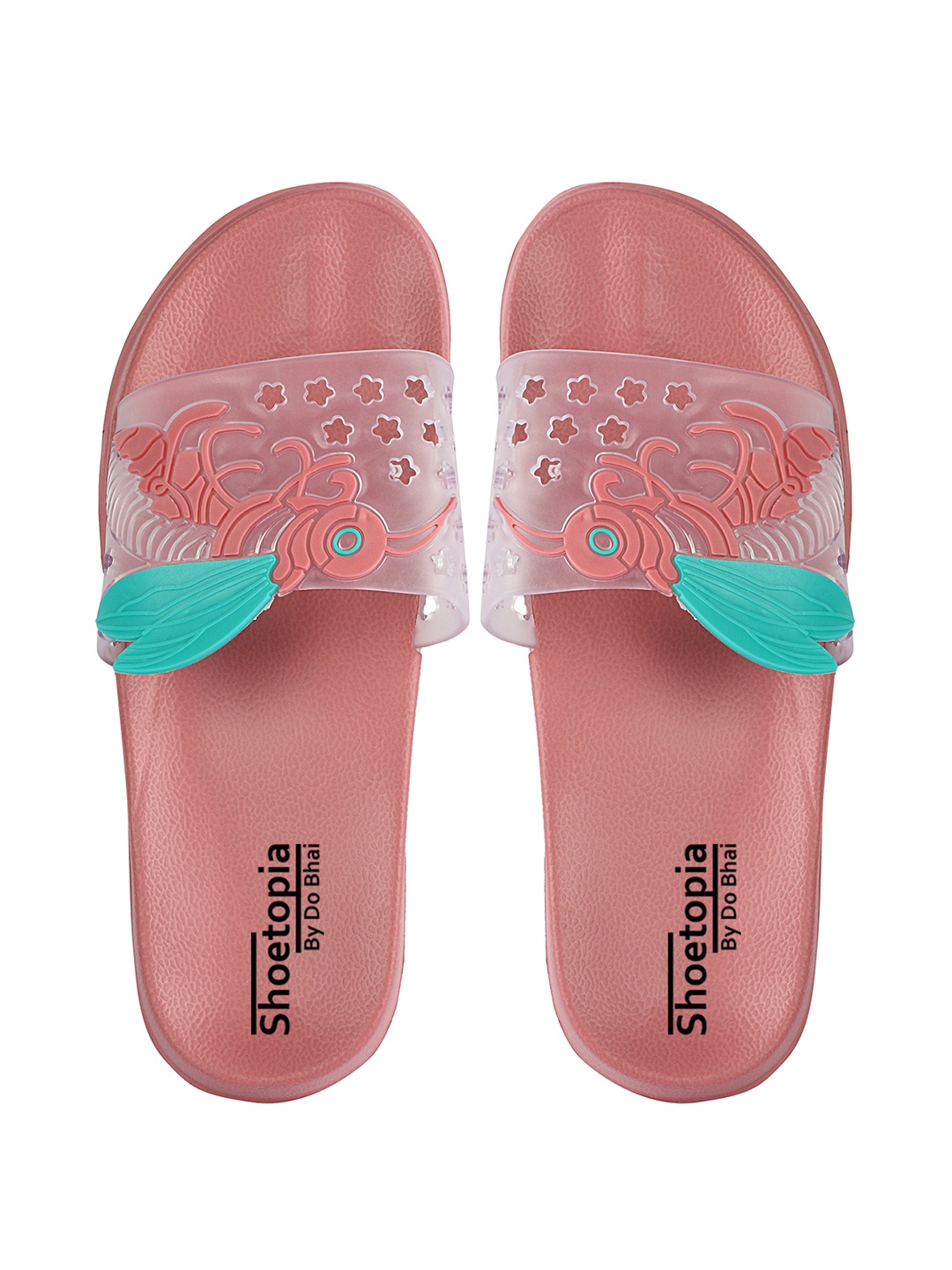 

Shoetopia Girls Transparent & Blue Self Design Sliders