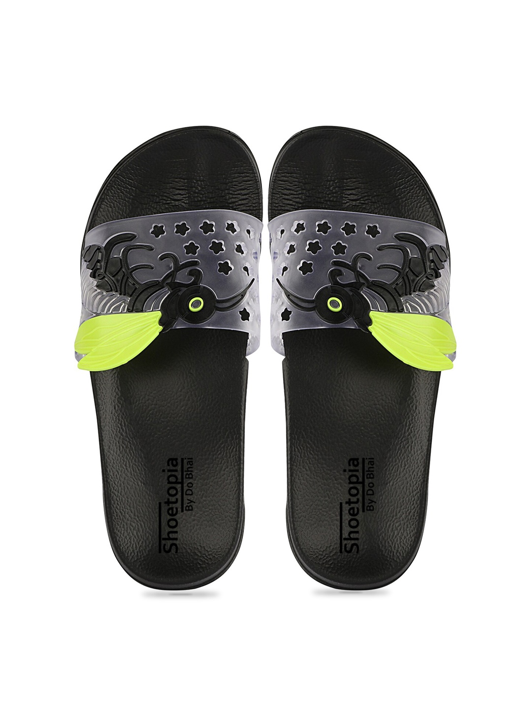 

Shoetopia Girls Transparent & Black Self Design Sliders