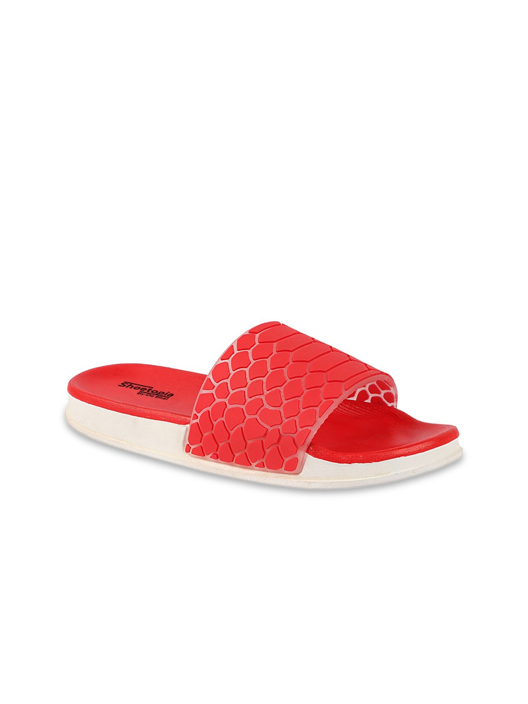 

Shoetopia Girls Red Self Design Sliders