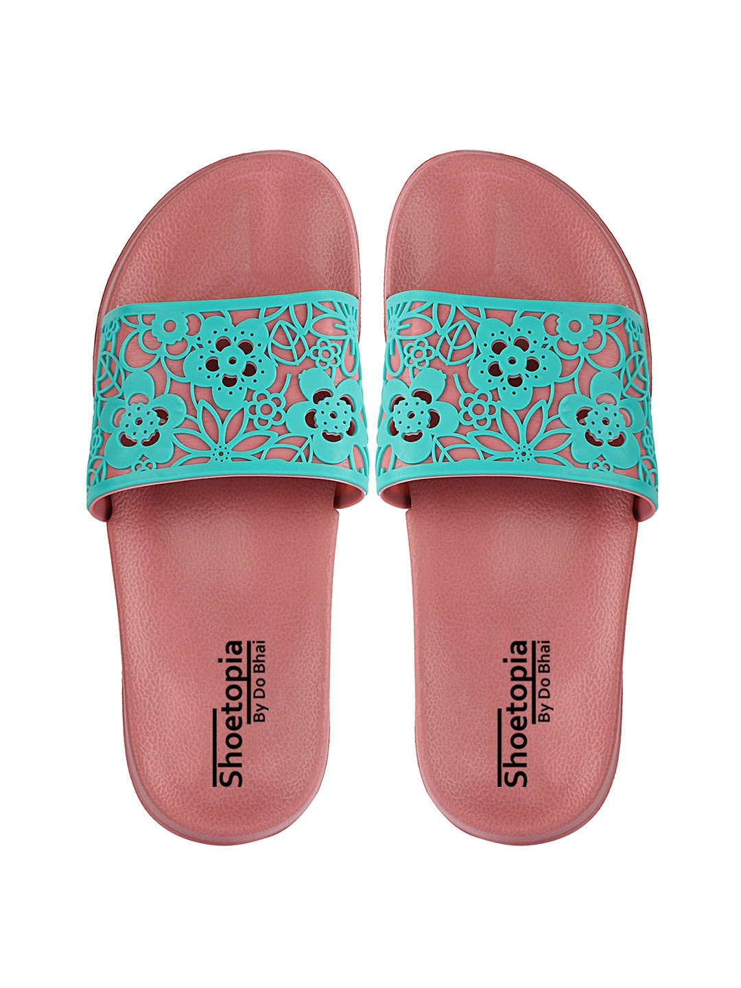 

Shoetopia Girls Peach-Coloured & Sea Green Self Design Sliders