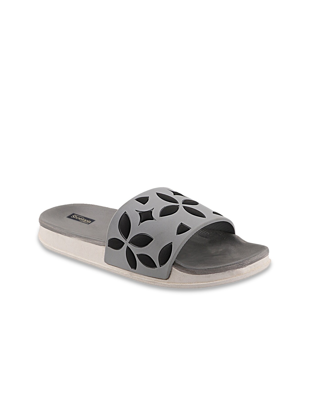 

Shoetopia Girls Grey & Black Self Design Sliders