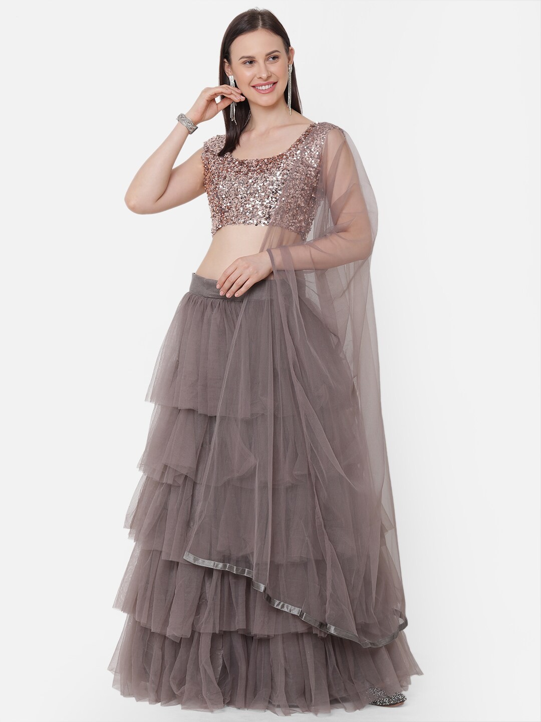 

RedRound Brown Semi-Stitched Lehenga & Blouse with Dupatta