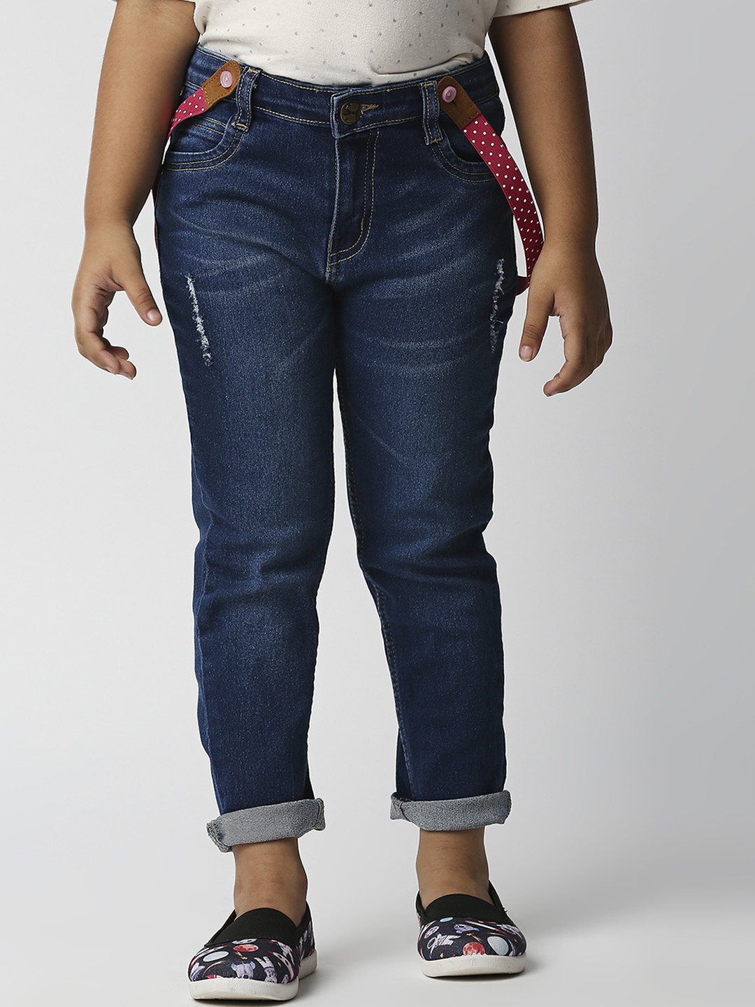 

High Star Girls Blue Slim Fit Mid-Rise Stretchable Low Distress Jeans