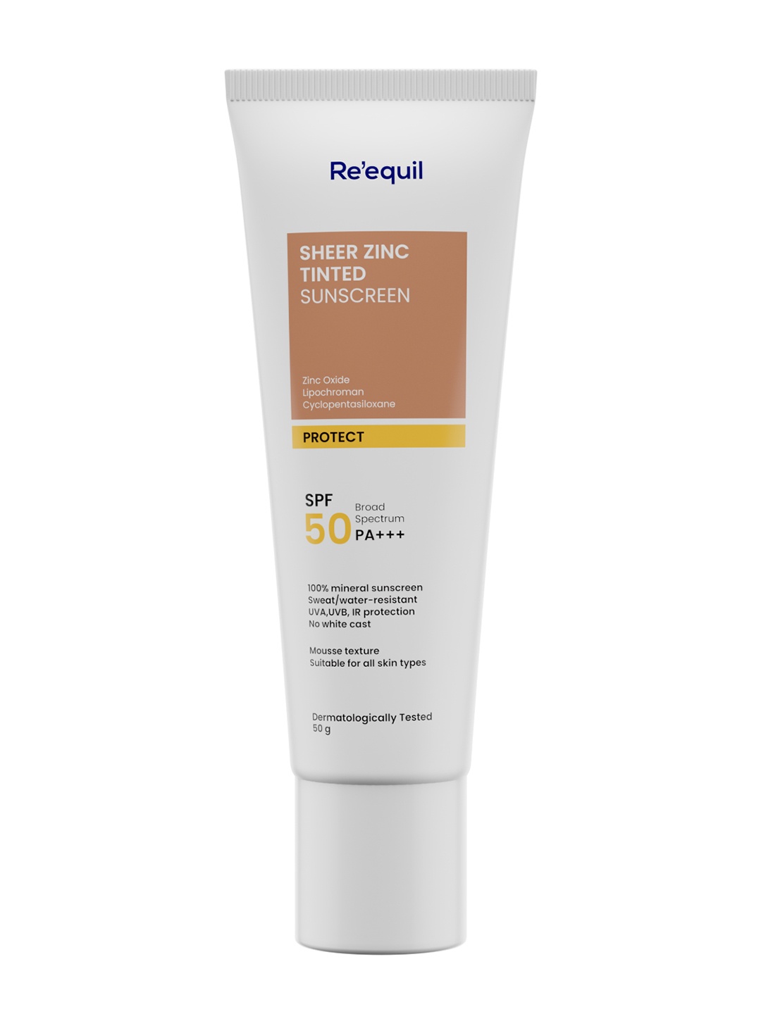 

Reequil Unisex Sheer Zinc Tinted SPF 50 PA+++ Mineral Sunscreen with Zinc Oxide 50g, Brown