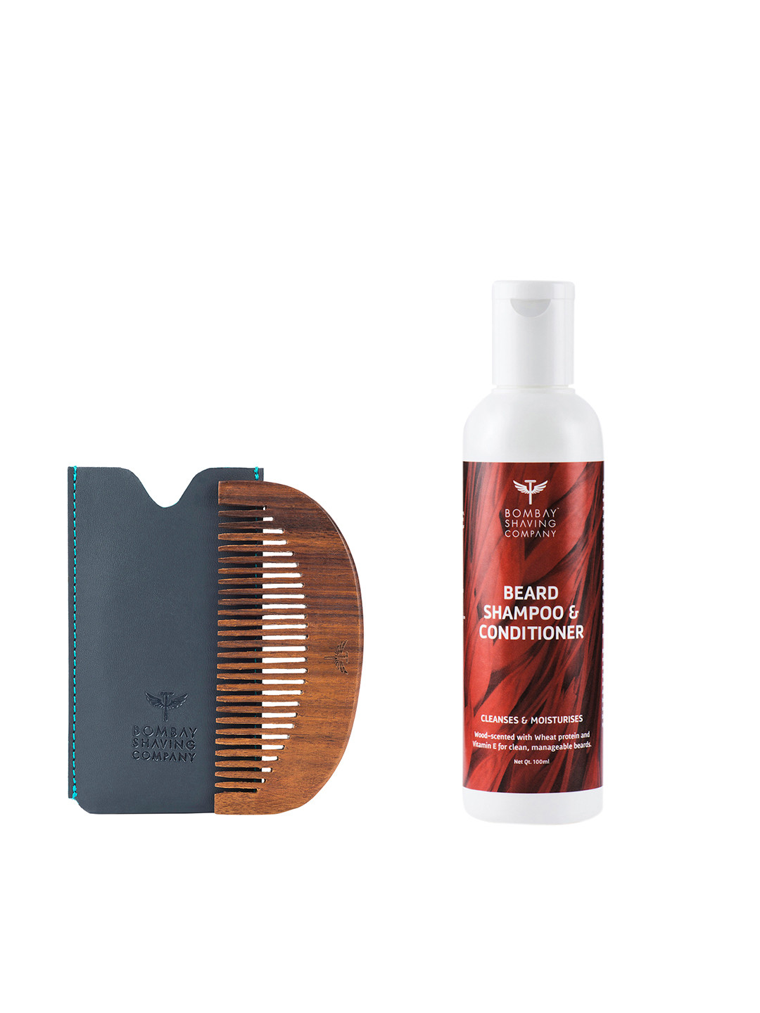 

Bombay Shaving Company Men Set of Beard Shampoo & Conditioner & Pocket-Sized Beard Comb, Brown