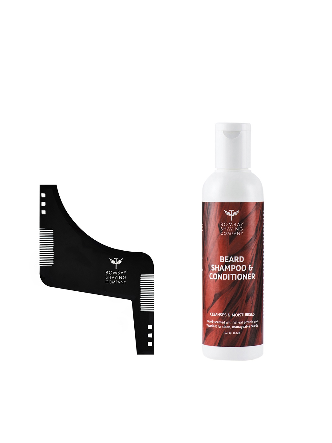 

Bombay Shaving Company Men Set of Beard Shampoo & Conditioner & Beard Styling Shaper Tool, Black