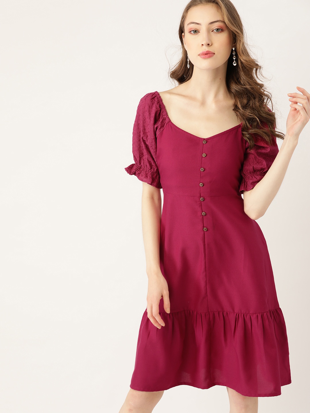 

DressBerry Burgundy Solid A-Line Dress