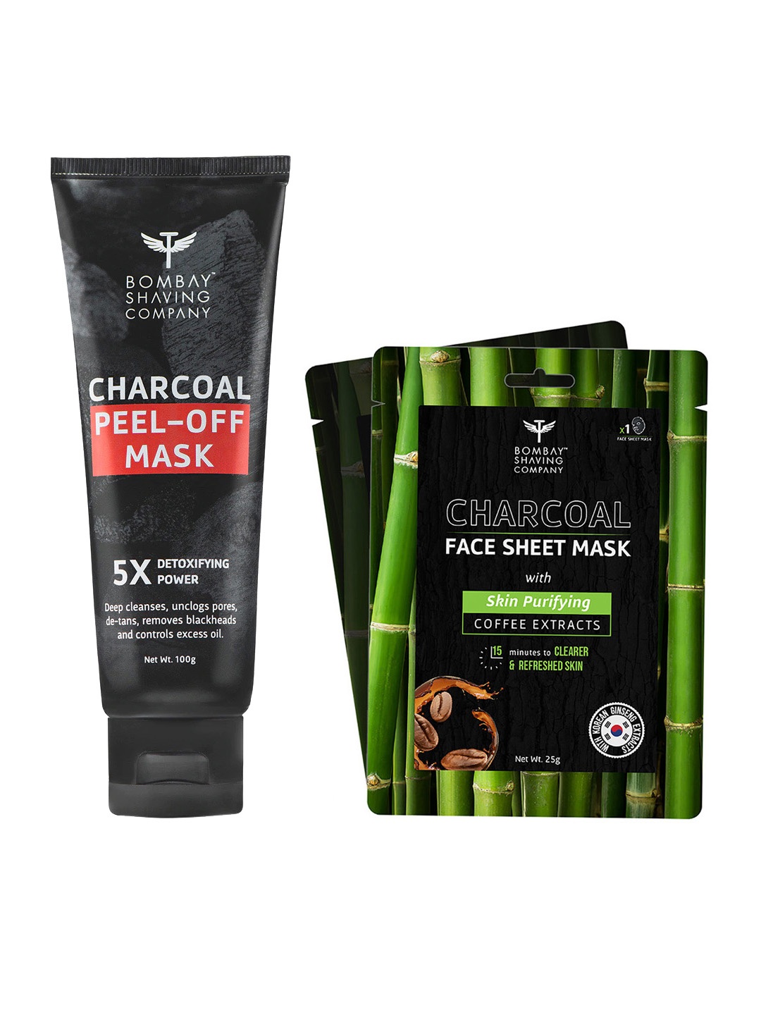 

Bombay Shaving Company Set of 2 Charcoal Face Sheet Masks & 1 Charcoal Peel Off Mask, Black