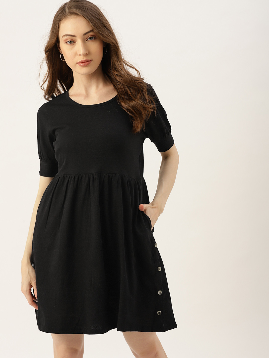 

DressBerry Black Solid A-Line Dress