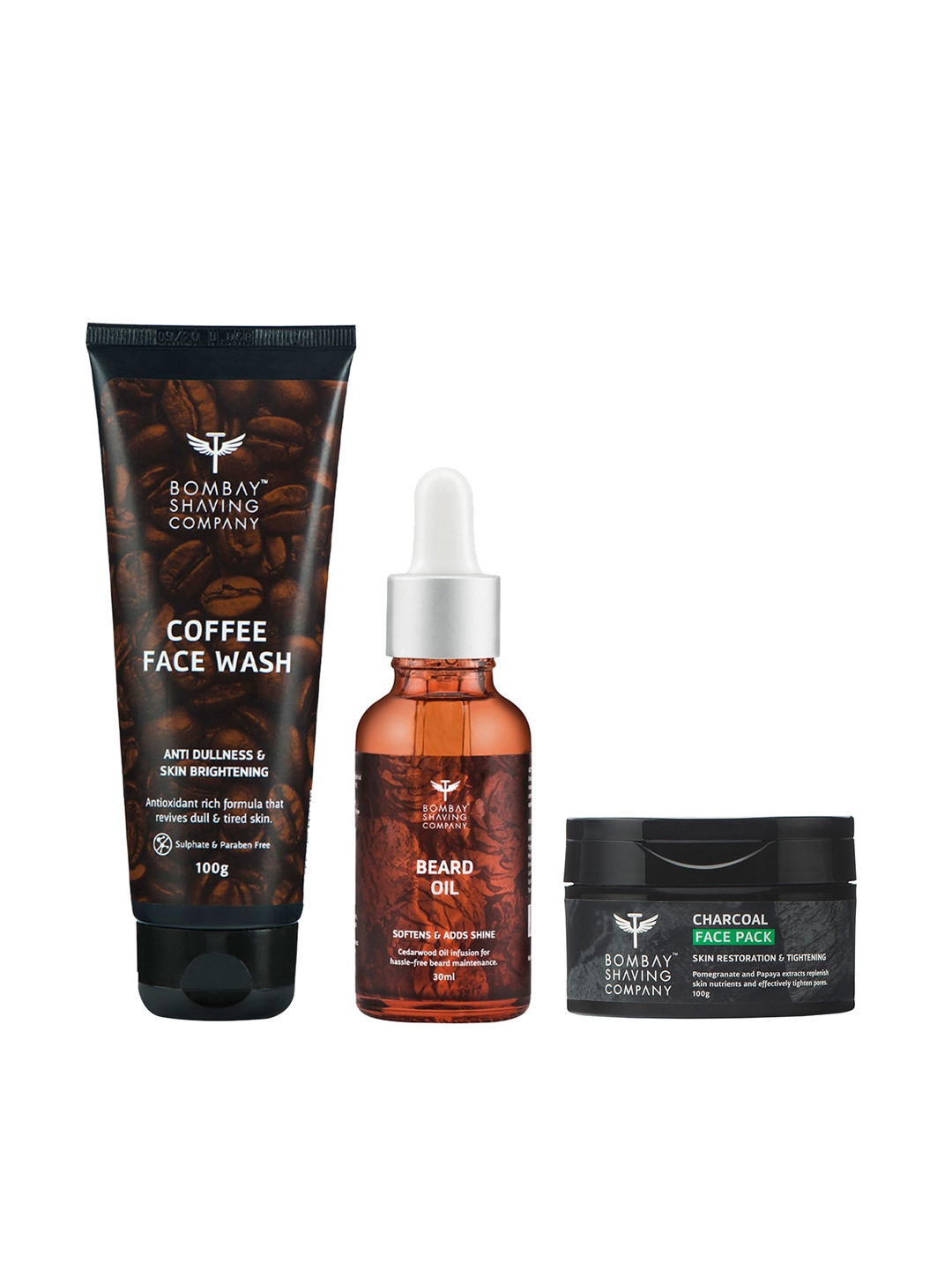 

Bombay Shaving Company Set of Coffee Face Wash & Charcoal Face Pack with Beard Oil, Black