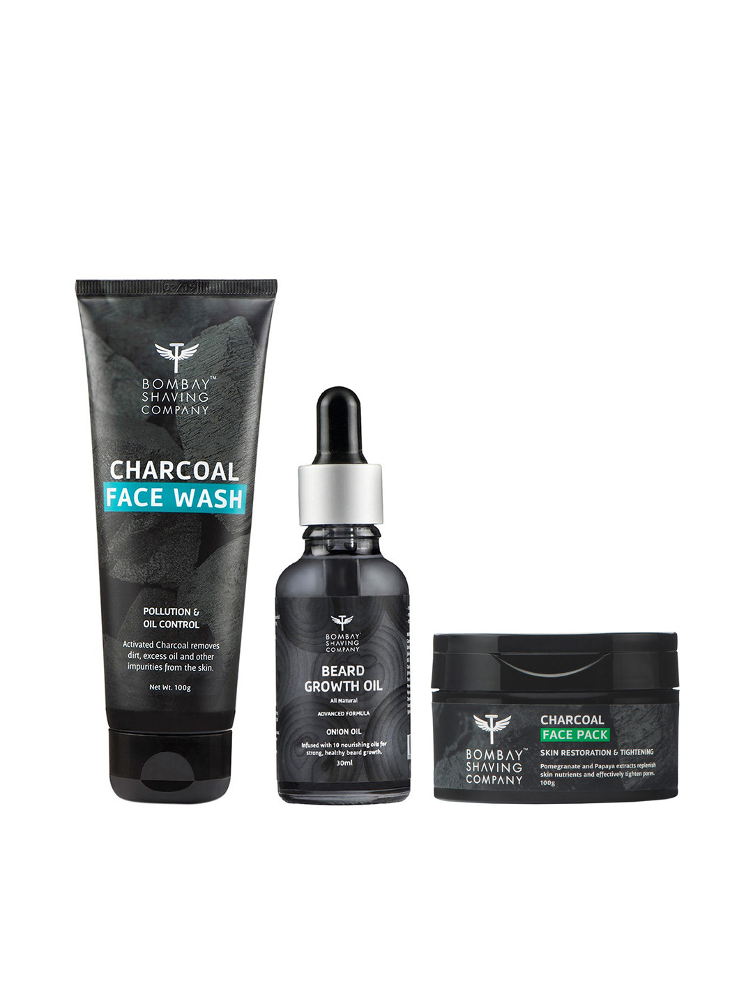 

Bombay Shaving Company Set of Charcoal Face Wash & Face Pack with Beard Oil, Black