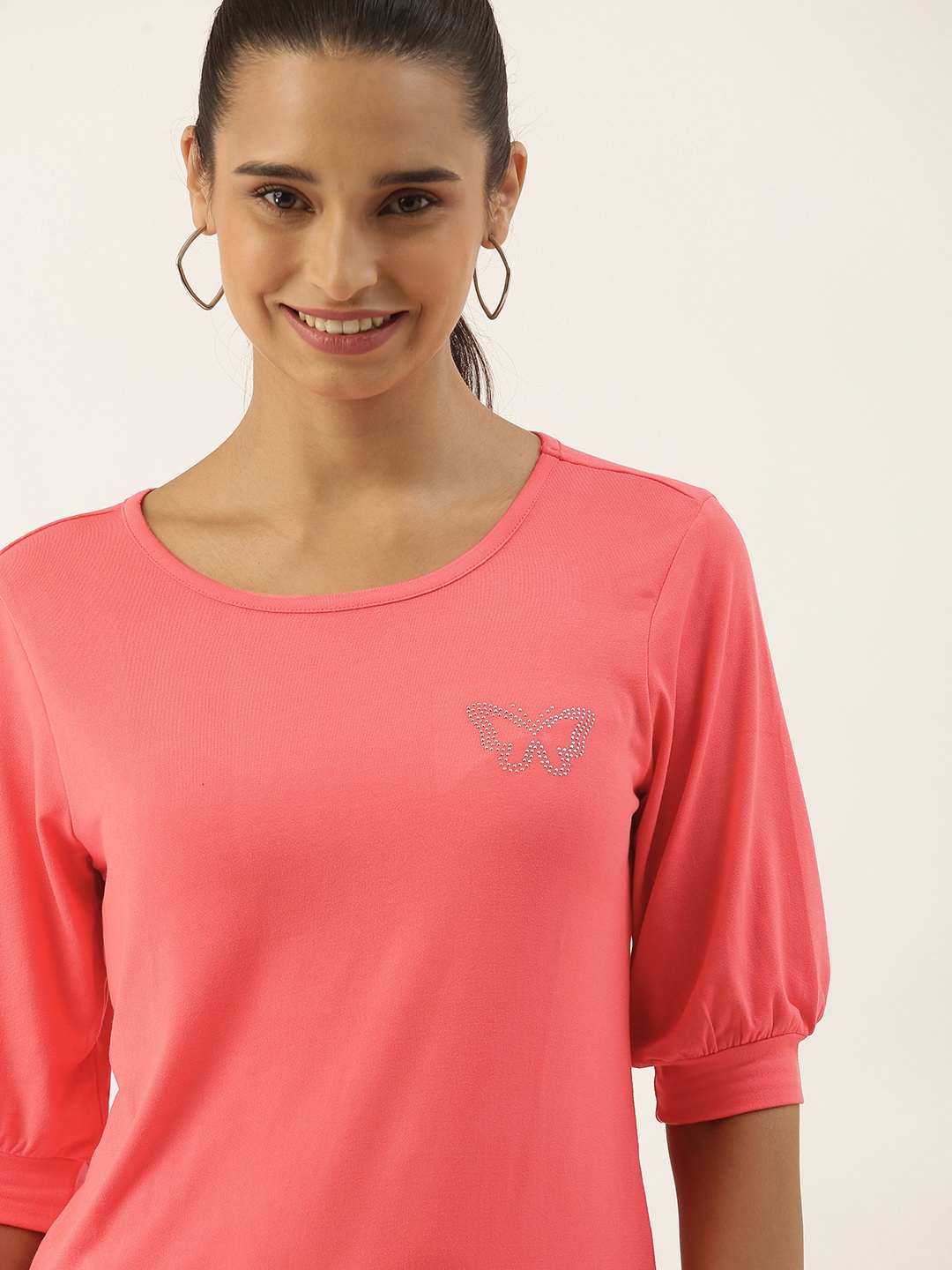 

DressBerry Pink Puff Sleeve Top with Embellished Detail