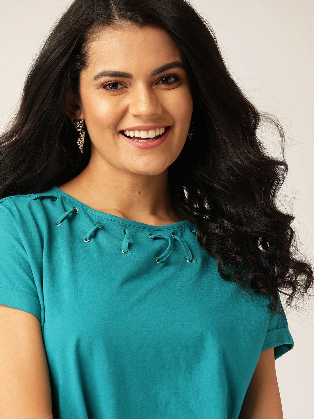 

DressBerry Blue Pure Cotton Extended Sleeves Boxy Top