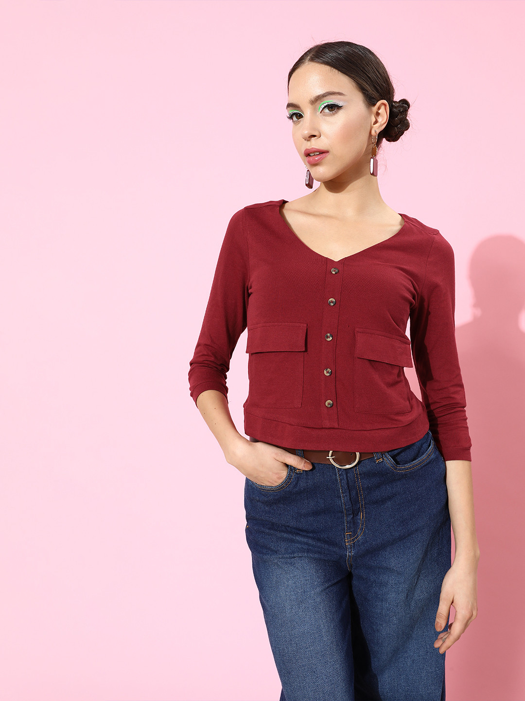 

DressBerry Red Solid Regular Top