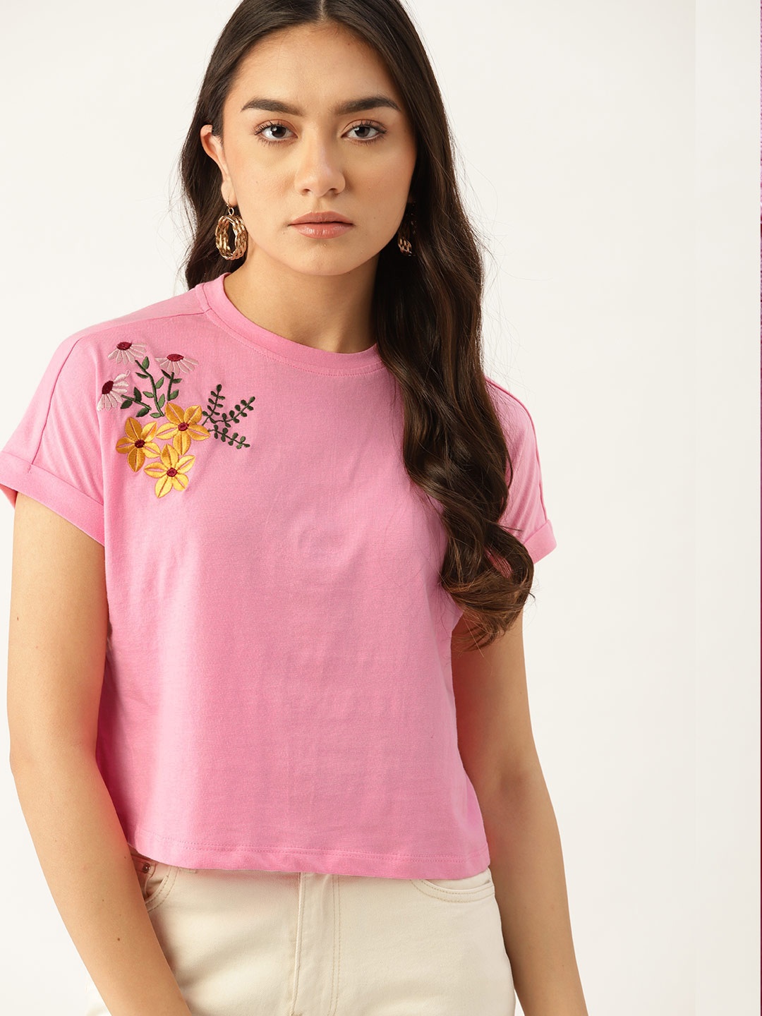 

DressBerry Pink & Yellow Regular Top