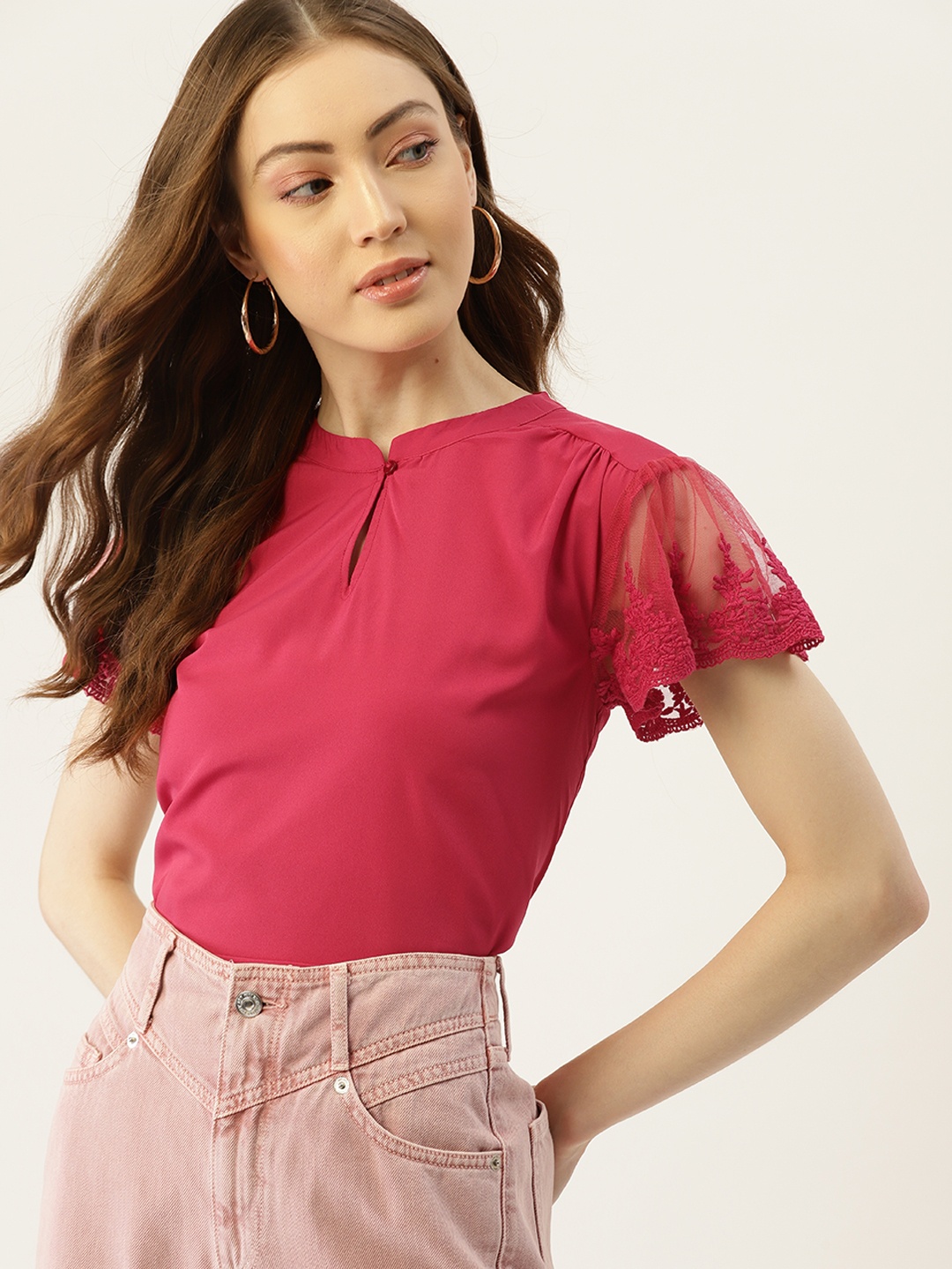 

DressBerry Women Pink Solid Regular Top