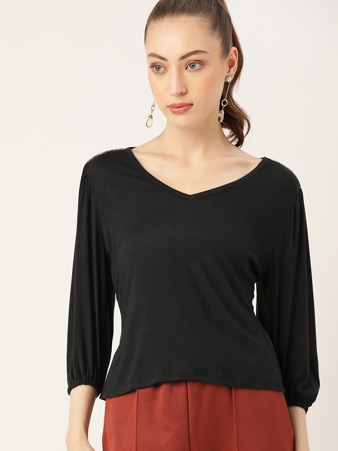 

DressBerry Black Solid Regular Top