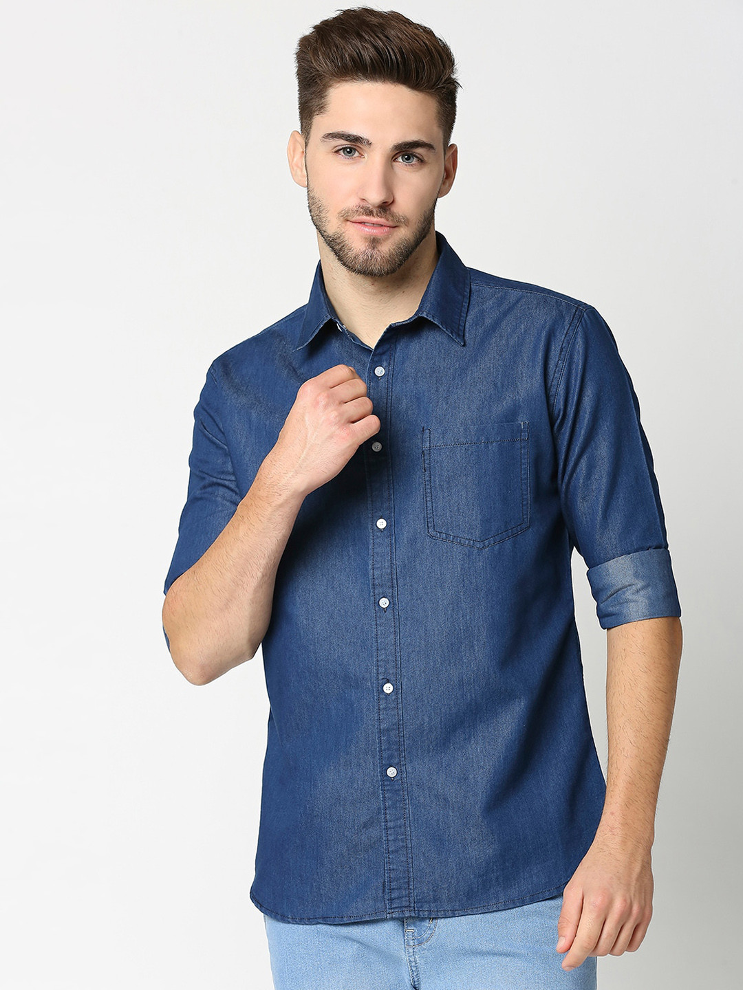 

High Star Men Blue Slim Fit Solid Casual Shirt