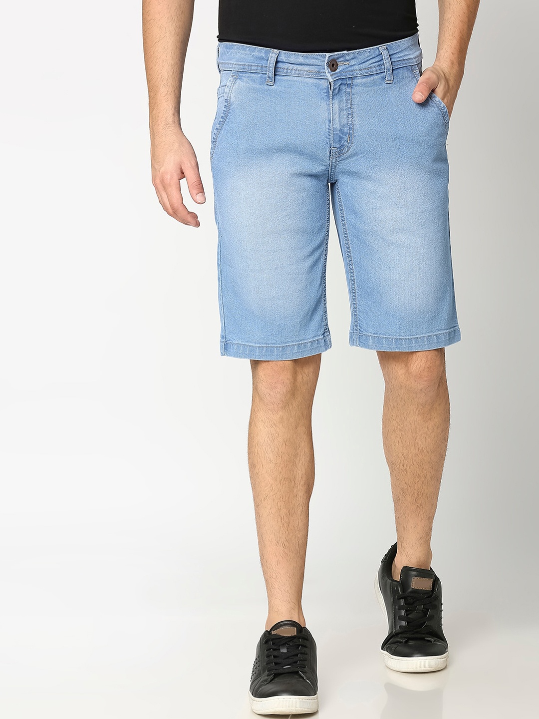 

High Star Men Plus Size Blue Washed Slim Fit Denim Shorts