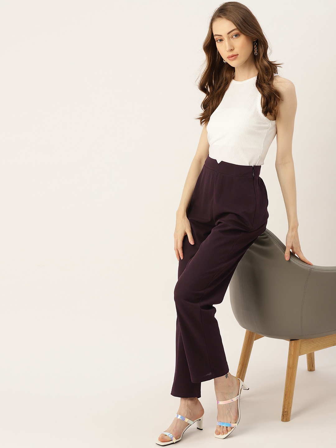 

DressBerry Women Burgundy Solid Trousers