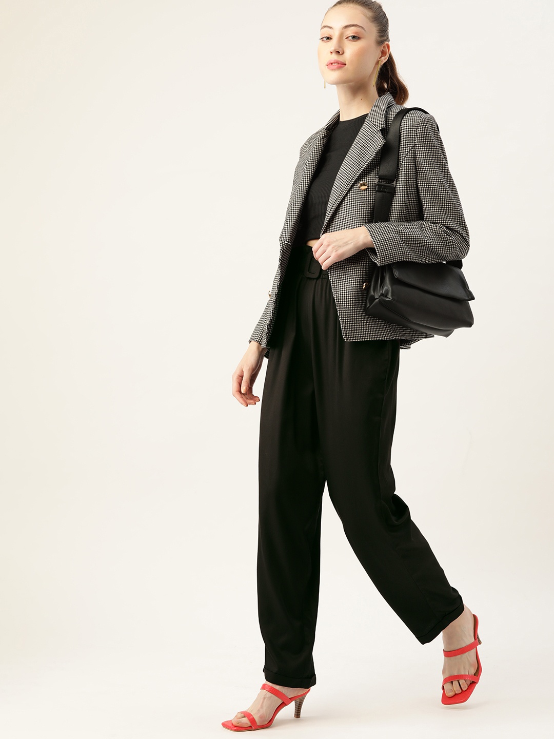 

DressBerry Women Black Solid Pleated Trousers