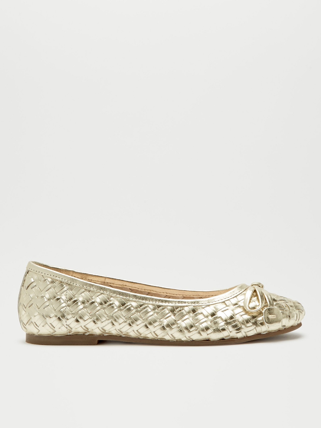 

DOROTHY PERKINS Women Gold-Toned Basketweave Textured Leather Ballerinas