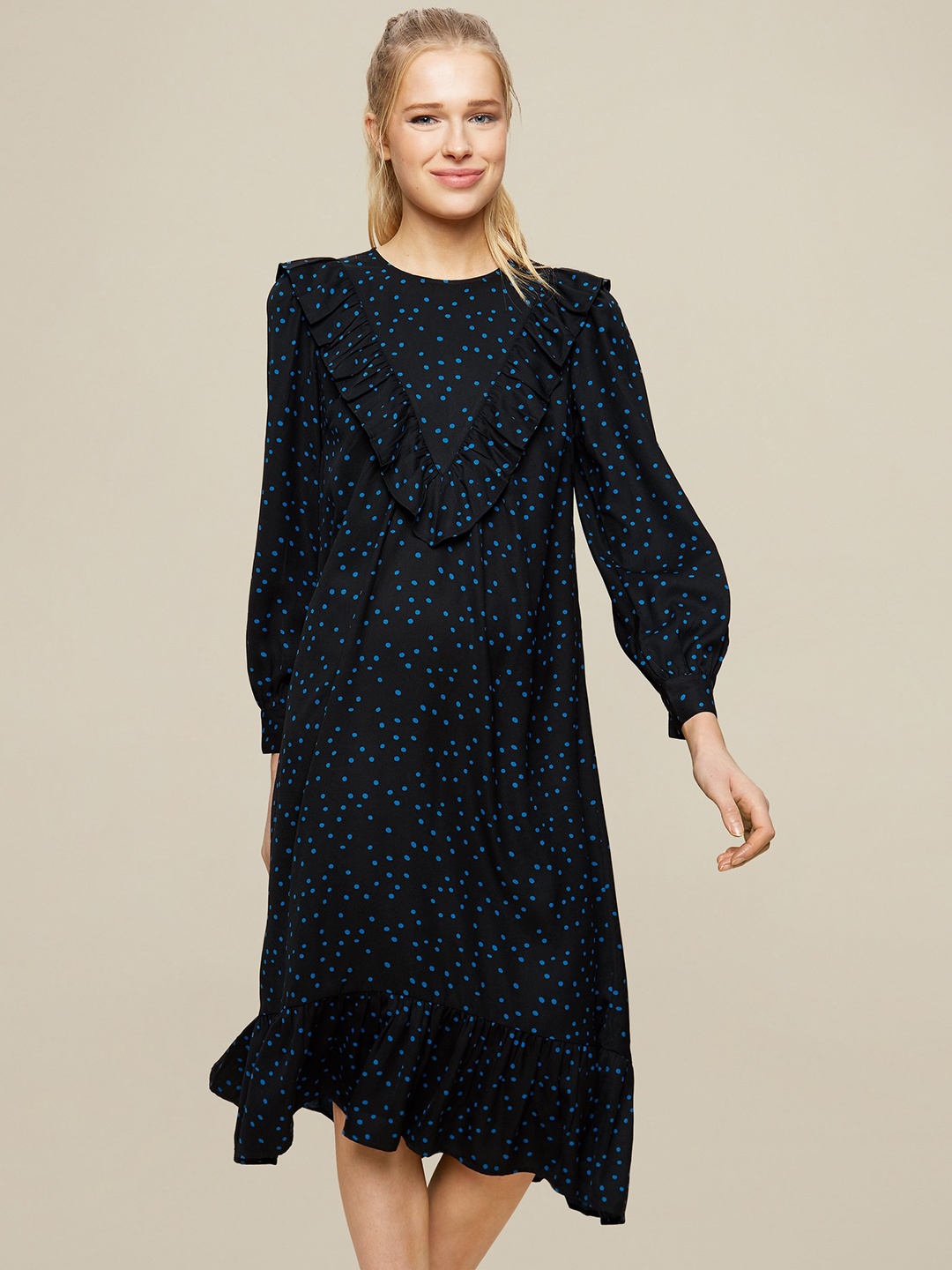

DOROTHY PERKINS Women Black & Blue Printed A-Line Dress