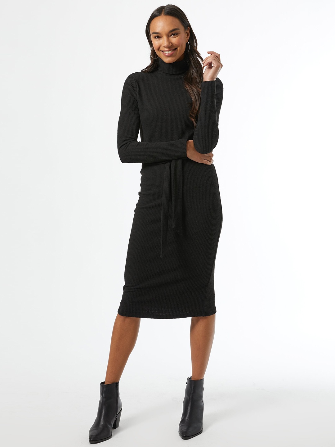 

DOROTHY PERKINS Women Black Ribbed Bodycon Dress with Belt