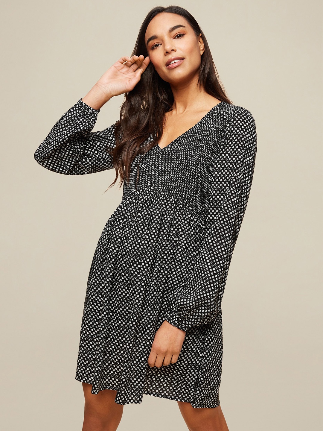 

DOROTHY PERKINS Women Black & White Printed A-Line Dress