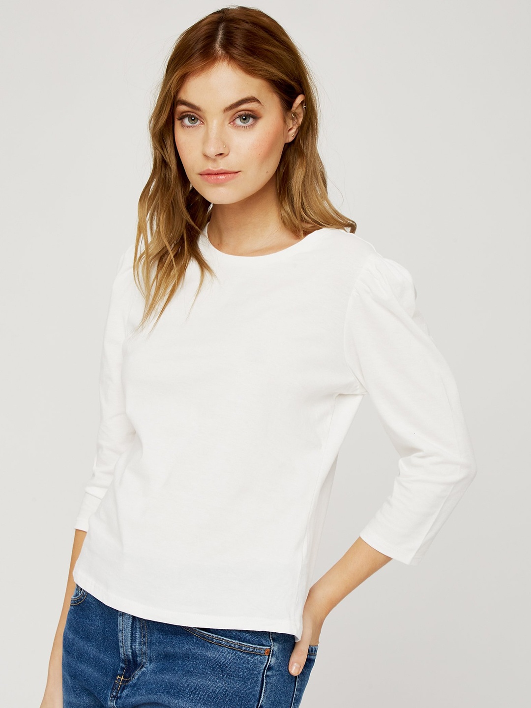 

DOROTHY PERKINS Petite Women White Organic Cotton Solid Round Neck Organic Cotton T-shirt