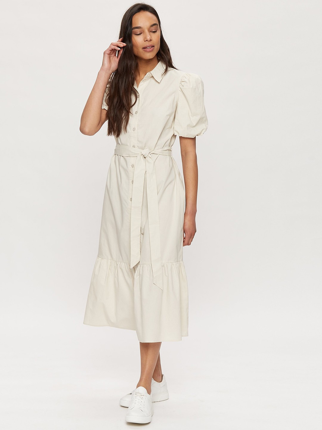 

DOROTHY PERKINS Women Off-White Pure Cotton Solid Shirt Dress with Belt