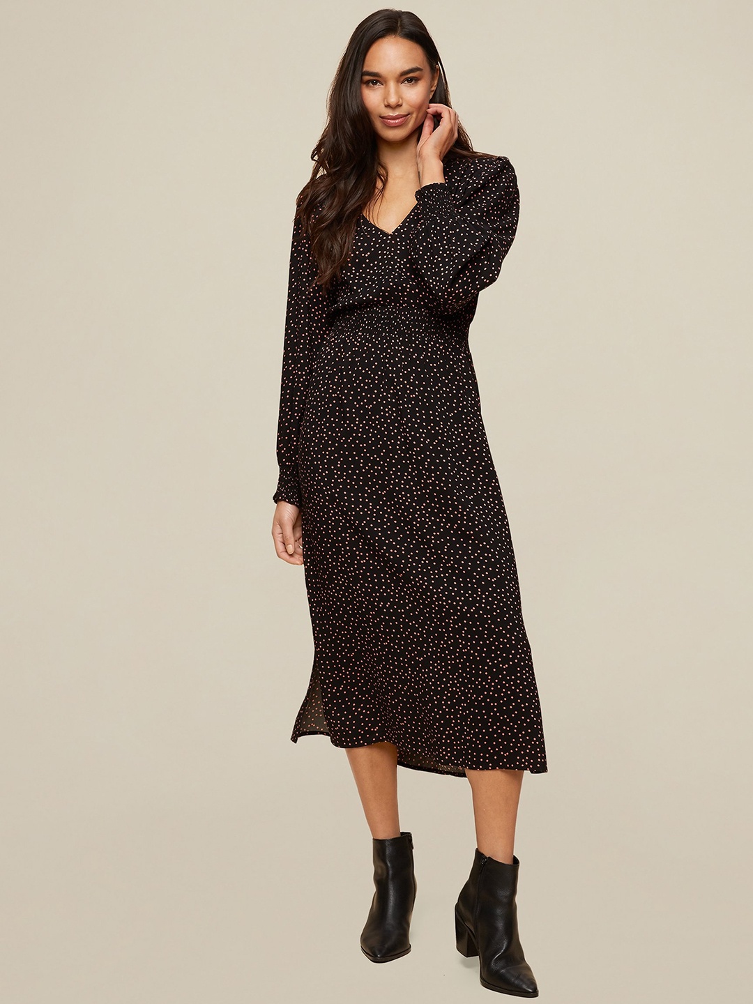 

DOROTHY PERKINS Women Black & Coral Orange Printed A-Line Dress