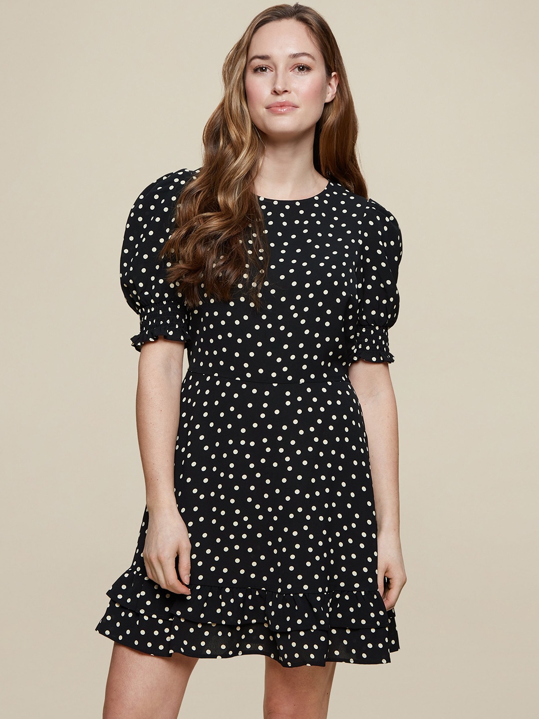 

DOROTHY PERKINS Women Black & Off-White Polka Dot Print A-Line Dress