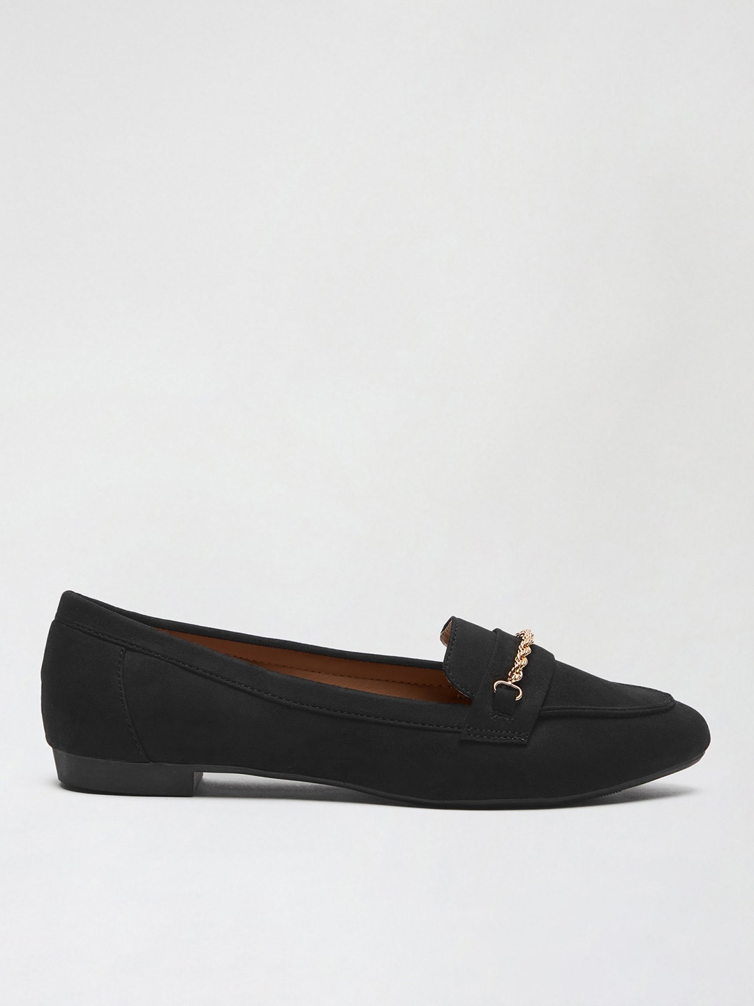 

DOROTHY PERKINS Women Black & Gold-Toned Solid Horsebit Loafers
