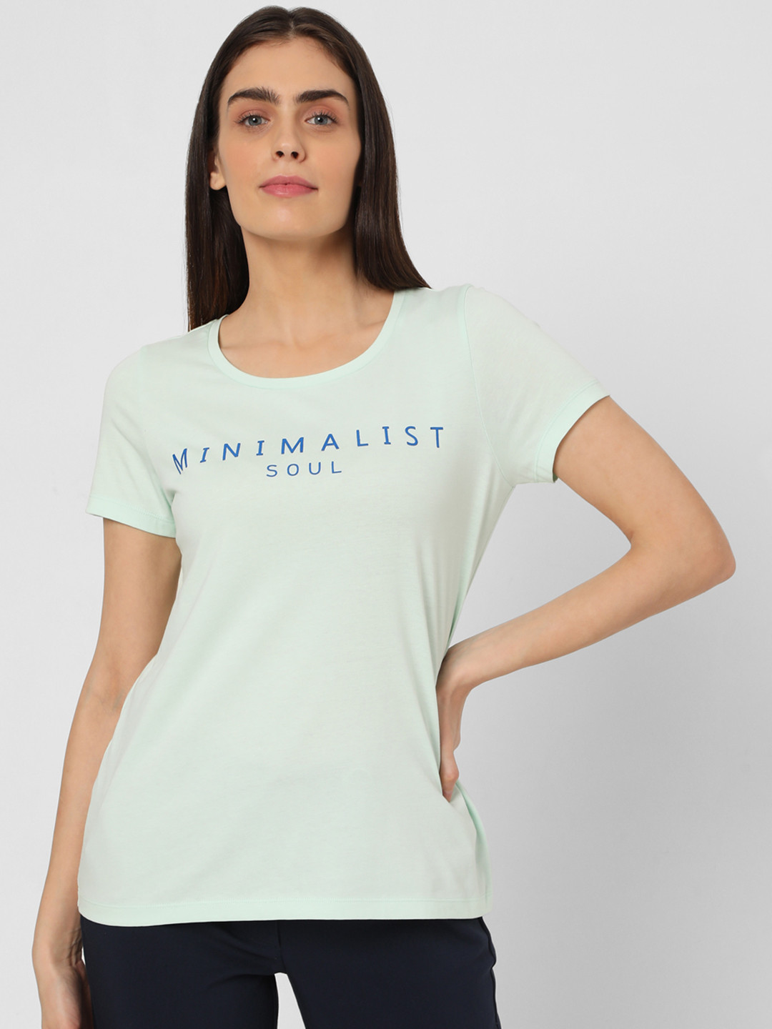 

Vero Moda Women Sea Green Printed Pure Cotton T-shirt